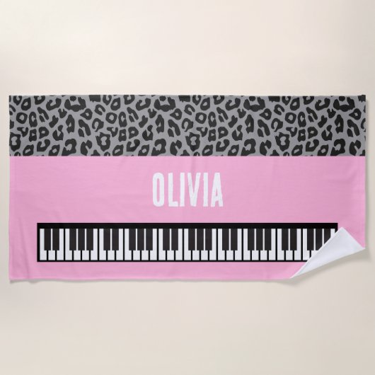 Serviette De Plage Clavier de piano Personnalisé Musicien rose (Devant)