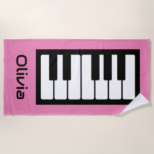 Serviette De Plage Clavier de piano Personnalisé Musicien rose