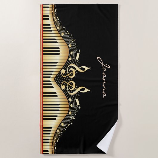 Serviette De Plage Clavier Or Et Bande Rouge (Devant)