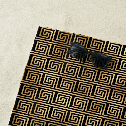 Serviette De Plage Clé grecque noire et or Motif (En situation)