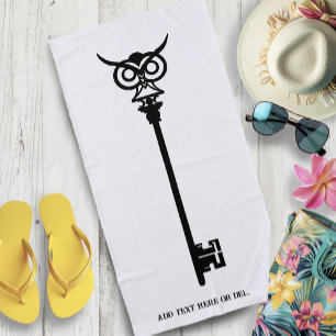 Serviette De Plage Clé squelette de hibou tribal noir blanc gothique