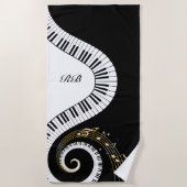 Serviette De Plage Clés de piano de monogramme et notes musicales (Devant)