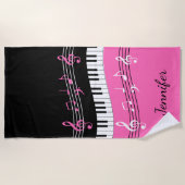 Serviette De Plage Clés et notes blanches de piano de noir élégant de (Devant)