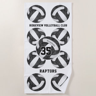 Serviette De Plage club de volley-ball noir blanc couleurs filles nom