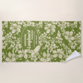 Serviette De Plage Club Surf Longboard Logo Hibiscus Aloha- Vert (Devant)