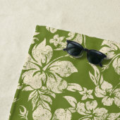 Serviette De Plage Club Surf Longboard Logo Hibiscus Aloha- Vert (En situation)