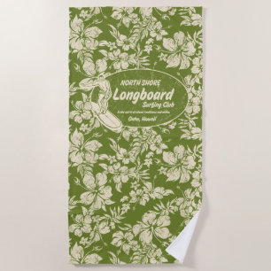 Serviette De Plage Club Surf Longboard Logo Hibiscus Aloha- Vert