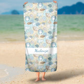 Serviette De Plage Coastal Aqua Blue Sand Seashells Personnalisé