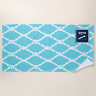 Serviette De Plage Coastal Preppy Nautical Monogram  – Turq & Navy