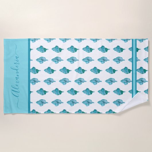Serviette De Plage Coastal Seashell Tropical Turquoise Blue Beach Tow (Devant)