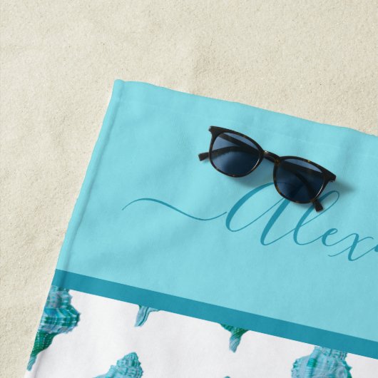 Serviette De Plage Coastal Seashell Tropical Turquoise Blue Beach Tow (En situation)