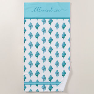 Serviette De Plage Coastal Seashell Tropical Turquoise Blue Beach Tow