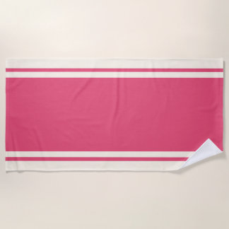Serviette De Plage Coastal Stripe Beach Towel - Raspberry & Cream