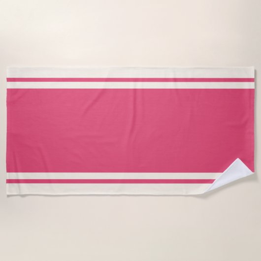 Serviette De Plage Coastal Stripe Beach Towel - Raspberry & Cream (Devant)