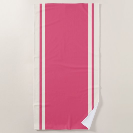 Serviette De Plage Coastal Stripe Beach Towel - Raspberry & Cream (Devant)