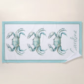 Serviette De Plage Coastal Watercolor Crab Personalized (Devant)