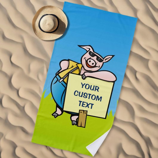 Serviette De Plage Cochon avec pancarte