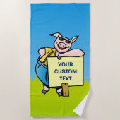 Serviette De Plage Cochon avec pancarte (Devant)