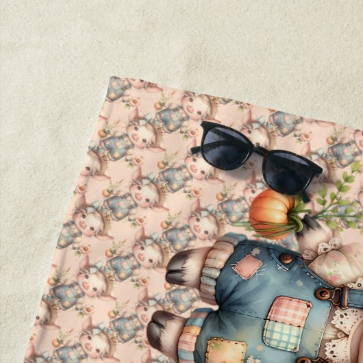 Serviette De Plage Cochon fermier mignon dans les salons avec fleurs (En situation)