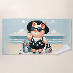 Serviette De Plage Cochon mignon en maillot de bain Polka Dot à la pl