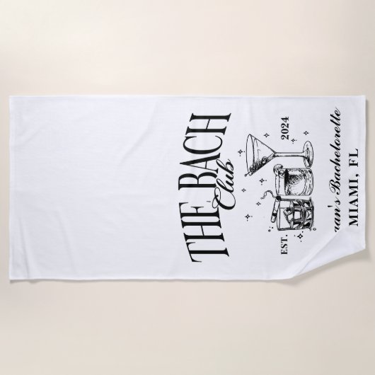 Serviette De Plage Cocktail rétro noir Club Bachelorette personnalisé (Devant)