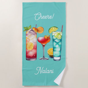 Serviette De Plage Cocktails tropicaux nom personnalisé