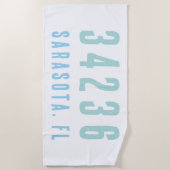 Serviette De Plage Code postal personnalisé, ville, État | Blues côti (Devant)