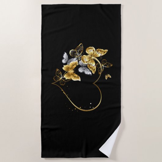 Serviette De Plage Coeur aux papillons d'or (Devant)