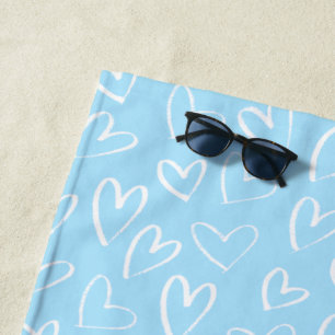Serviette De Plage Coeur bleu et blanc motif