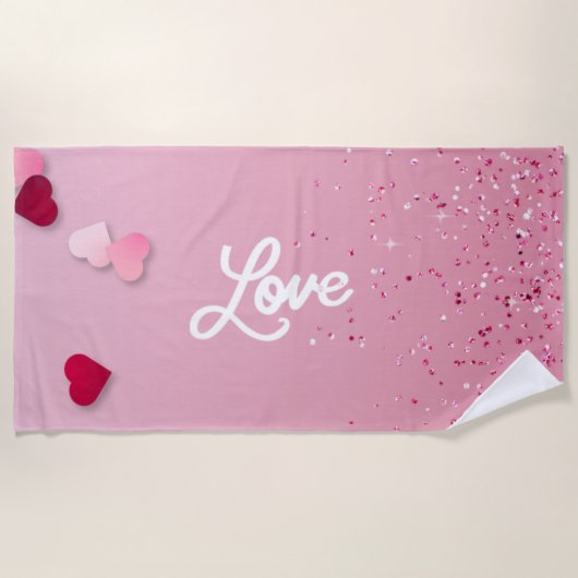 Serviette de plage Cœur d'amour rose (Devant)