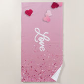 Serviette de plage Cœur d'amour rose (Devant)