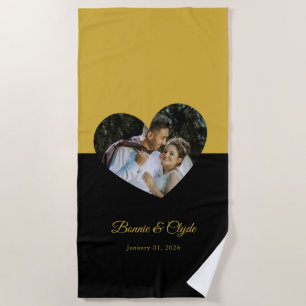 Serviette De Plage Cœur de couple doré et noir saisissant