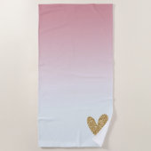 Serviette De Plage Coeur de Parties scintillant or Ombre rose blanc (Devant)
