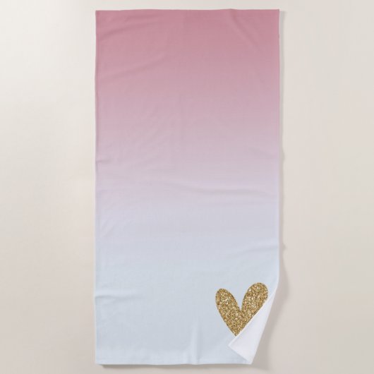 Serviette De Plage Coeur de Parties scintillant or Ombre rose blanc (Devant)