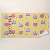 Serviette De Plage Cœur rose et jaune monogramme (Devant)