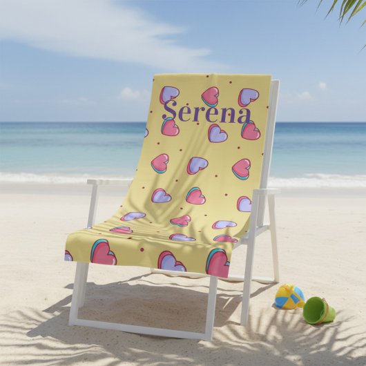 Serviette De Plage Cœur rose et jaune monogramme