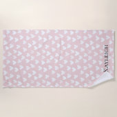 Serviette De Plage Coeurs blancs roses (Devant)