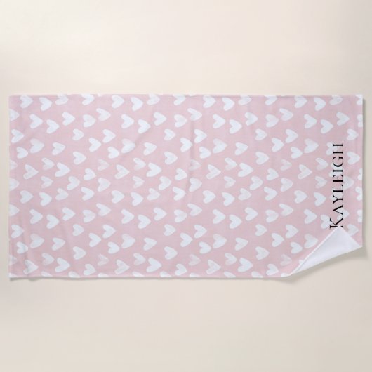 Serviette De Plage Coeurs blancs roses (Devant)