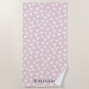 Serviette De Plage Coeurs blancs roses