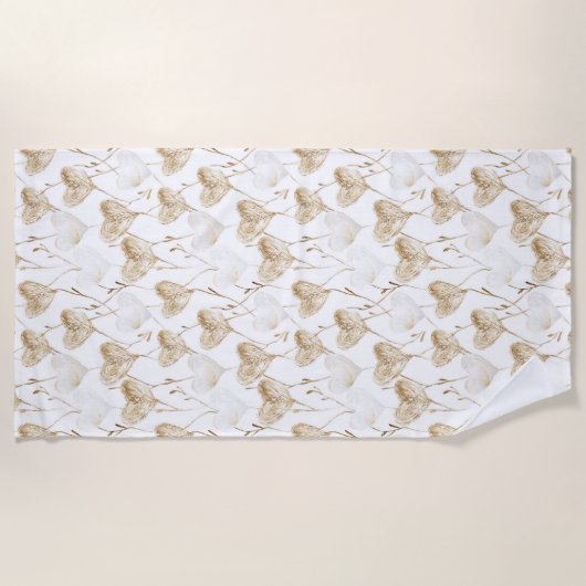 Serviette De Plage Coeurs Boho de crème Brown (Devant)