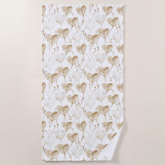 Serviette De Plage Coeurs Boho de crème Brown (Devant)