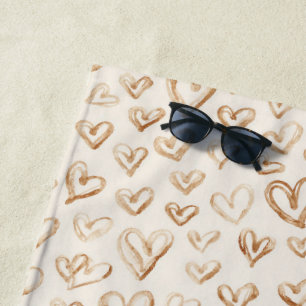 Serviette De Plage Cœurs bruns crème Saint-Valentin Amour