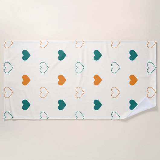 Serviette De Plage Cœurs charmants / crème orange vert (Devant)