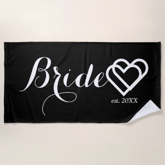 Serviette De Plage Coeurs de blanc de noir de date customisés par (Devant)
