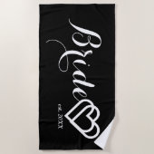 Serviette De Plage Coeurs de blanc de noir de date customisés par (Devant)