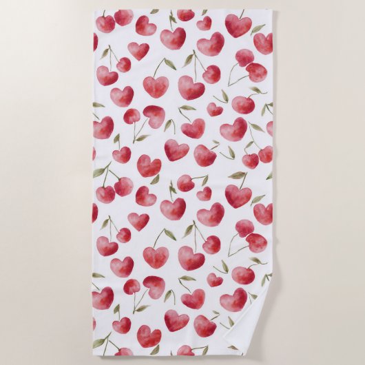 Serviette De Plage Cœurs de Cerise Rouge (Devant)