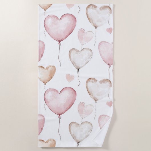 Serviette De Plage Cœurs de crème rose (Devant)