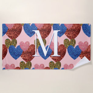 Serviette De Plage Coeurs de parties scintillant Moderne Glam rose Mo