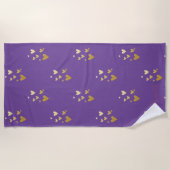 Serviette De Plage Coeurs d'or violet (Devant)