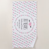 Serviette De Plage Cœurs et Flèches Mariage Anniversaire Personnalisé (Devant)